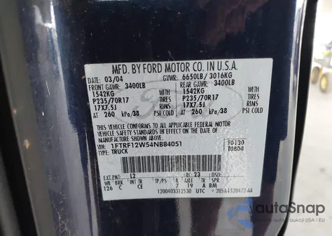 2004 Ford F-150 Stx/Xl/Xlt from USA, damaged, VIN 1FTRF12W54NB84051